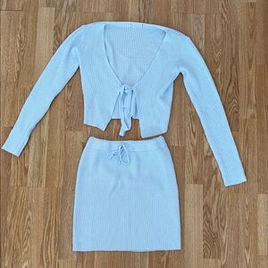 Fashion Nova Sky Blue Ribbed Skirt Set